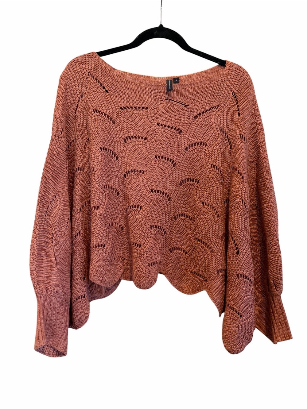 moon & madison Open-Knit Scallop-Hem Sweater - Rusty Terracotta